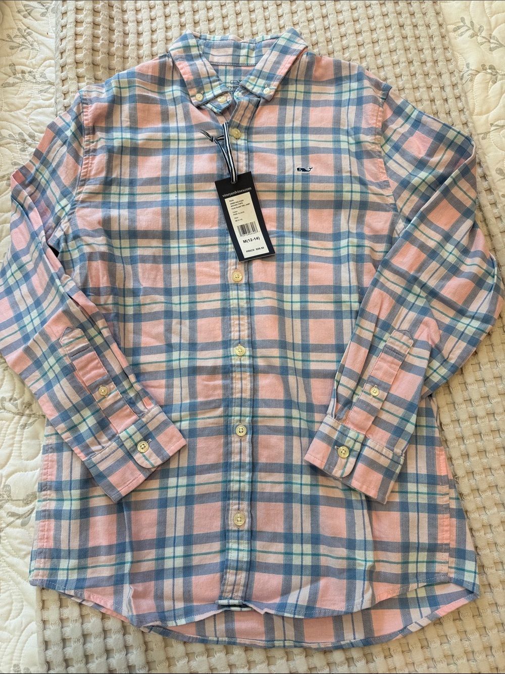 Vineyard Vines Pink and Blue Plaid Button-Down Shirt